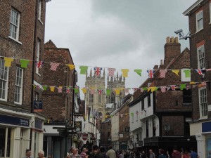 streets decorated for the Tour de France,with the Minster in the background