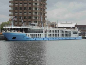A river cruise ship- which I saw  later on the canal!